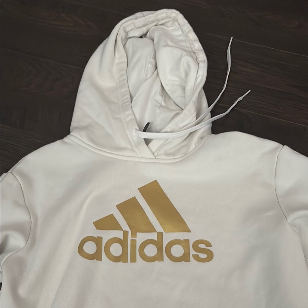 Adidas Off-White Hoodie with Metallic Gold Accent